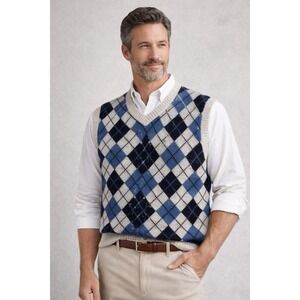 Norsewear Vintage Mens Argyle V Neck Sweater‎ Vest Made in Ireland  XL